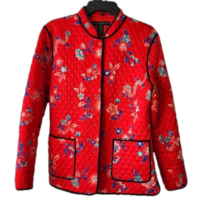 Women's Red Oriental Design Quilted Jacket, sz L